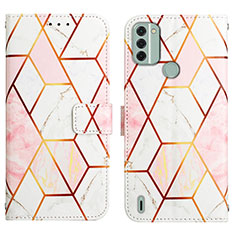 Leather Case Stands Fashionable Pattern Flip Cover Holder YB4 for Nokia C31 White