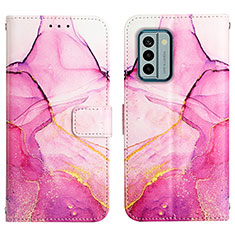 Leather Case Stands Fashionable Pattern Flip Cover Holder YB4 for Nokia G22 Hot Pink