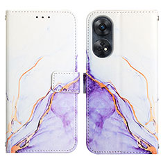 Leather Case Stands Fashionable Pattern Flip Cover Holder YB4 for Oppo Reno8 T 4G Purple