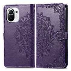 Leather Case Stands Fashionable Pattern Flip Cover L01 Holder for Xiaomi Mi 11 5G Purple