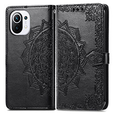 Leather Case Stands Fashionable Pattern Flip Cover L01 Holder for Xiaomi Mi 11 Lite 4G Black