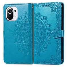 Leather Case Stands Fashionable Pattern Flip Cover L01 Holder for Xiaomi Mi 11 Lite 4G Blue