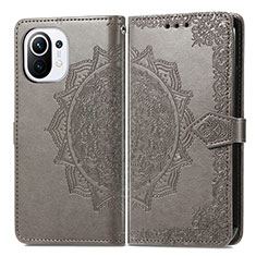 Leather Case Stands Fashionable Pattern Flip Cover L01 Holder for Xiaomi Mi 11 Lite 4G Gray