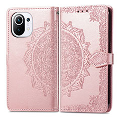 Leather Case Stands Fashionable Pattern Flip Cover L01 Holder for Xiaomi Mi 11 Lite 4G Pink