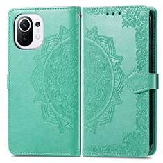 Leather Case Stands Fashionable Pattern Flip Cover L01 Holder for Xiaomi Mi 11 Lite 5G Green