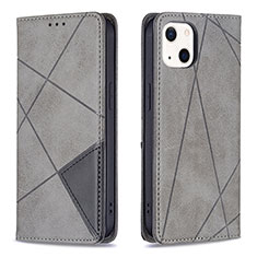 Leather Case Stands Fashionable Pattern Flip Cover L04 Holder for Apple iPhone 15 Gray