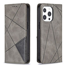 Leather Case Stands Fashionable Pattern Flip Cover L04 Holder for Apple iPhone 16 Pro Max Gray