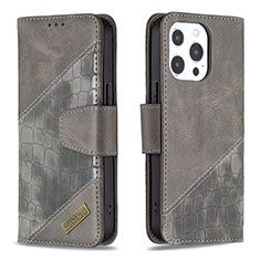 Leather Case Stands Fashionable Pattern Flip Cover L05 Holder for Apple iPhone 13 Pro Gray