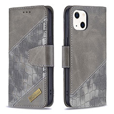 Leather Case Stands Fashionable Pattern Flip Cover L05 Holder for Apple iPhone 15 Gray