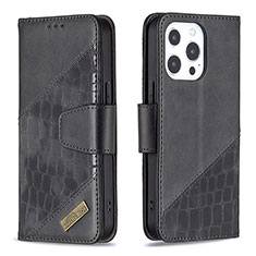 Leather Case Stands Fashionable Pattern Flip Cover L05 Holder for Apple iPhone 15 Pro Black