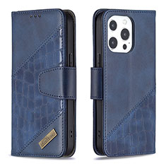 Leather Case Stands Fashionable Pattern Flip Cover L05 Holder for Apple iPhone 15 Pro Max Blue