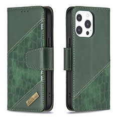 Leather Case Stands Fashionable Pattern Flip Cover L05 Holder for Apple iPhone 15 Pro Max Green