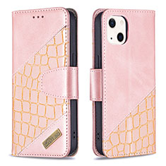 Leather Case Stands Fashionable Pattern Flip Cover L05 Holder for Apple iPhone 15 Rose Gold