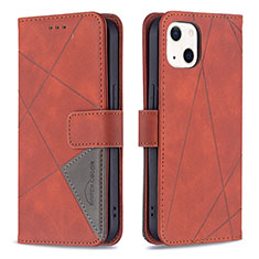 Leather Case Stands Fashionable Pattern Flip Cover L06 Holder for Apple iPhone 14 Brown