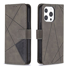 Leather Case Stands Fashionable Pattern Flip Cover L06 Holder for Apple iPhone 14 Pro Gray