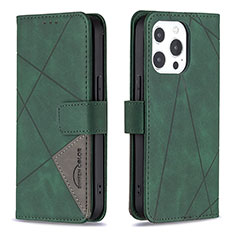 Leather Case Stands Fashionable Pattern Flip Cover L06 Holder for Apple iPhone 14 Pro Max Green