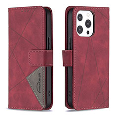 Leather Case Stands Fashionable Pattern Flip Cover L06 Holder for Apple iPhone 14 Pro Max Red