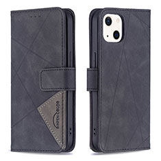 Leather Case Stands Fashionable Pattern Flip Cover L06 Holder for Apple iPhone 15 Black