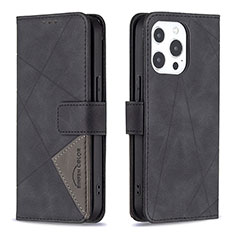 Leather Case Stands Fashionable Pattern Flip Cover L06 Holder for Apple iPhone 15 Pro Max Black