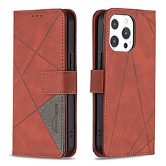 Leather Case Stands Fashionable Pattern Flip Cover L06 Holder for Apple iPhone 16 Pro Brown