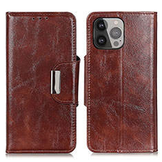 Leather Case Stands Flip Cover A01 Holder for Apple iPhone 14 Pro Brown