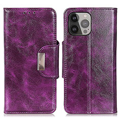 Leather Case Stands Flip Cover A01 Holder for Apple iPhone 14 Pro Purple