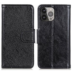 Leather Case Stands Flip Cover A02 Holder for Apple iPhone 15 Pro Black