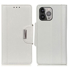 Leather Case Stands Flip Cover A03 Holder for Apple iPhone 15 Pro Max White