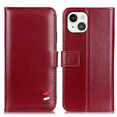 Leather Case Stands Flip Cover A04 Holder for Apple iPhone 15 Red