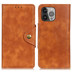 Leather Case Stands Flip Cover A05 Holder for Apple iPhone 14 Pro Brown