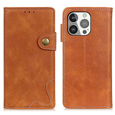 Leather Case Stands Flip Cover A06 Holder for Apple iPhone 13 Pro Brown