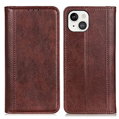 Leather Case Stands Flip Cover A08 Holder for Apple iPhone 15 Plus Brown