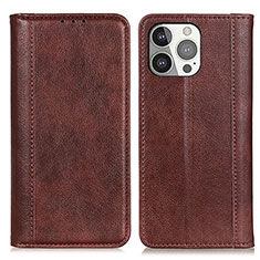 Leather Case Stands Flip Cover A08 Holder for Apple iPhone 15 Pro Max Brown