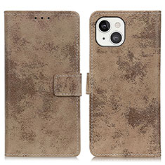 Leather Case Stands Flip Cover A10 Holder for Apple iPhone 15 Khaki