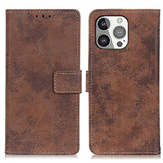 Leather Case Stands Flip Cover A10 Holder for Apple iPhone 15 Pro Brown