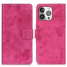 Leather Case Stands Flip Cover A10 Holder for Apple iPhone 15 Pro Hot Pink