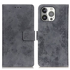 Leather Case Stands Flip Cover A10 Holder for Apple iPhone 15 Pro Max Gray