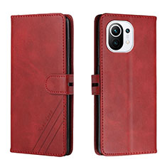 Leather Case Stands Flip Cover C03 Holder for Xiaomi Mi 11 Lite 4G Red