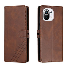 Leather Case Stands Flip Cover C03 Holder for Xiaomi Mi 11 Lite 5G Brown