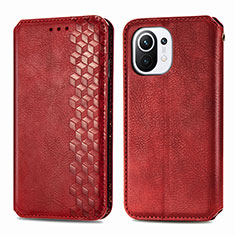 Leather Case Stands Flip Cover C04 Holder for Xiaomi Mi 11 5G Red