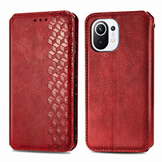 Leather Case Stands Flip Cover C04 Holder for Xiaomi Mi 11 Lite 4G Red