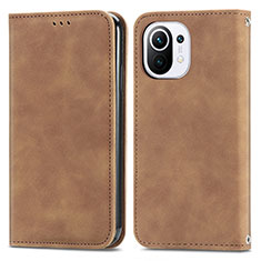 Leather Case Stands Flip Cover C05 Holder for Xiaomi Mi 11 5G Brown