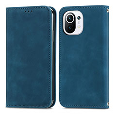 Leather Case Stands Flip Cover C05 Holder for Xiaomi Mi 11 Lite 4G Blue