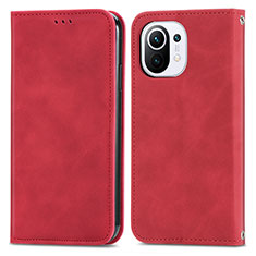 Leather Case Stands Flip Cover C05 Holder for Xiaomi Mi 11 Lite 5G NE Red