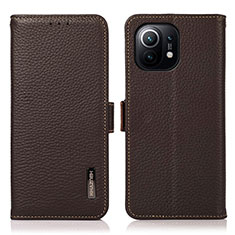 Leather Case Stands Flip Cover C08 Holder for Xiaomi Mi 11 5G Brown