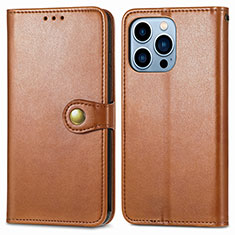 Leather Case Stands Flip Cover F01 Holder for Apple iPhone 13 Pro Brown