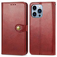 Leather Case Stands Flip Cover F01 Holder for Apple iPhone 13 Pro Red