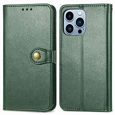 Leather Case Stands Flip Cover F01 Holder for Apple iPhone 14 Pro Green