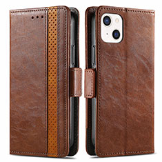 Leather Case Stands Flip Cover F03 Holder for Apple iPhone 13 Brown