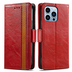 Leather Case Stands Flip Cover F03 Holder for Apple iPhone 13 Pro Max Red